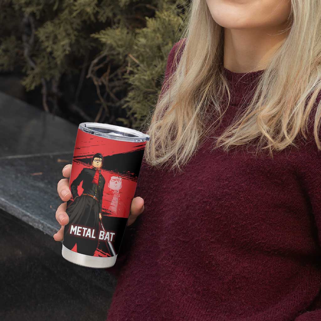 Metal Bat One Punch Man Anime Red and Black Theme Tumbler Cup with Street Fighter Style and Bold Bat Stance - The Mazicc