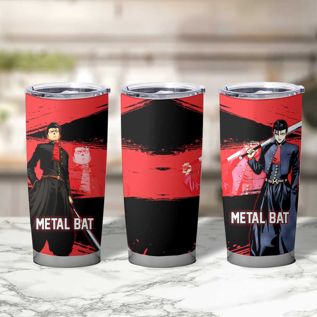 Metal Bat One Punch Man Anime Red and Black Theme Tumbler Cup with Street Fighter Style and Bold Bat Stance - The Mazicc