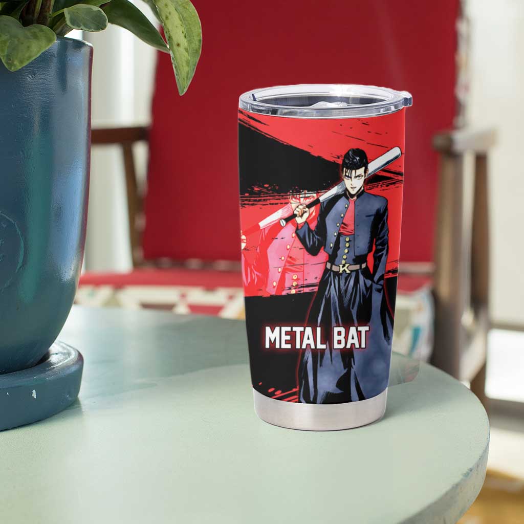 Metal Bat One Punch Man Anime Red and Black Theme Tumbler Cup with Street Fighter Style and Bold Bat Stance - The Mazicc