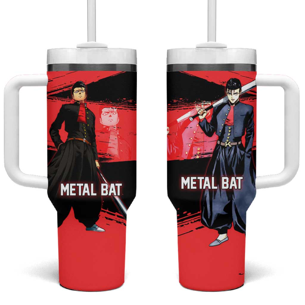 Metal Bat One Punch Man Anime Red and Black Theme Tumbler With Handle with Street Fighter Style and Bold Bat Stance - The Mazicc