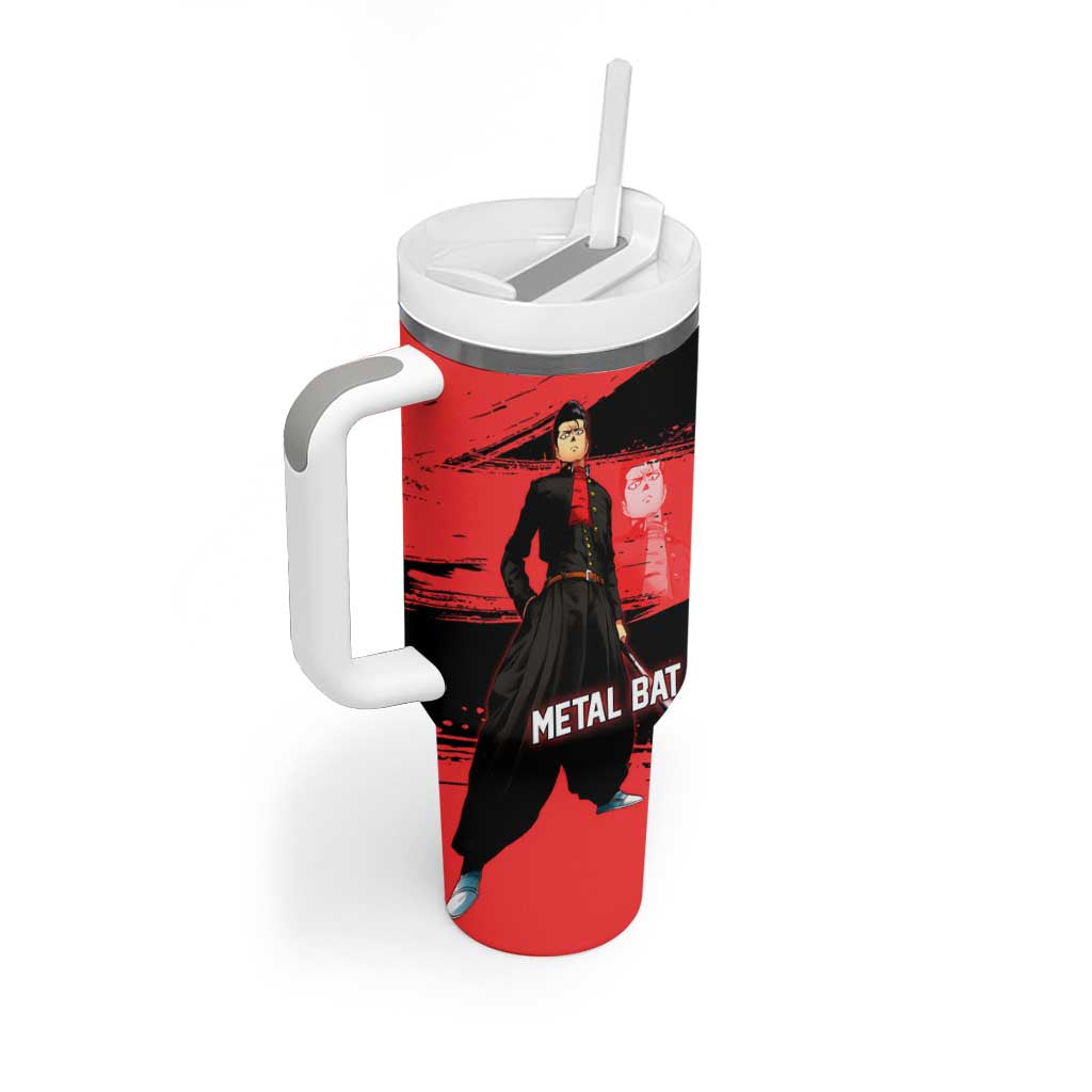 Metal Bat One Punch Man Anime Red and Black Theme Tumbler With Handle with Street Fighter Style and Bold Bat Stance - The Mazicc