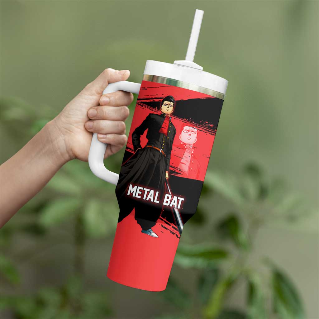 Metal Bat One Punch Man Anime Red and Black Theme Tumbler With Handle with Street Fighter Style and Bold Bat Stance - The Mazicc