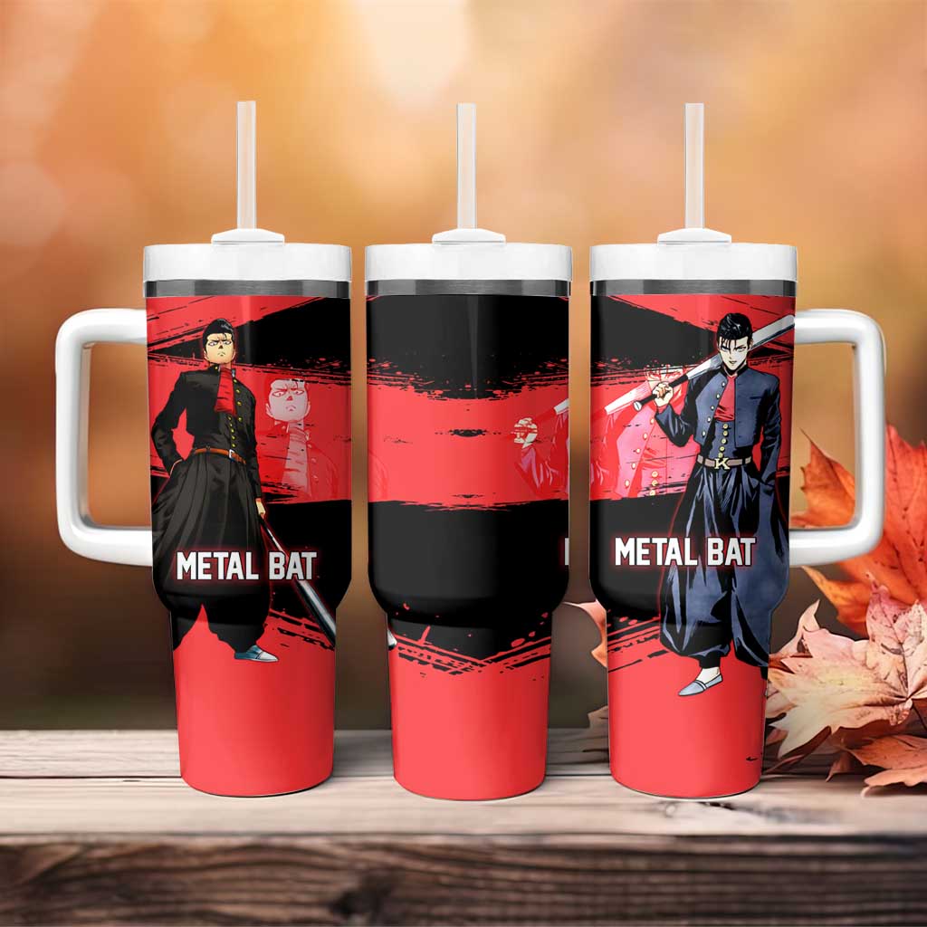 Metal Bat One Punch Man Anime Red and Black Theme Tumbler With Handle with Street Fighter Style and Bold Bat Stance - The Mazicc