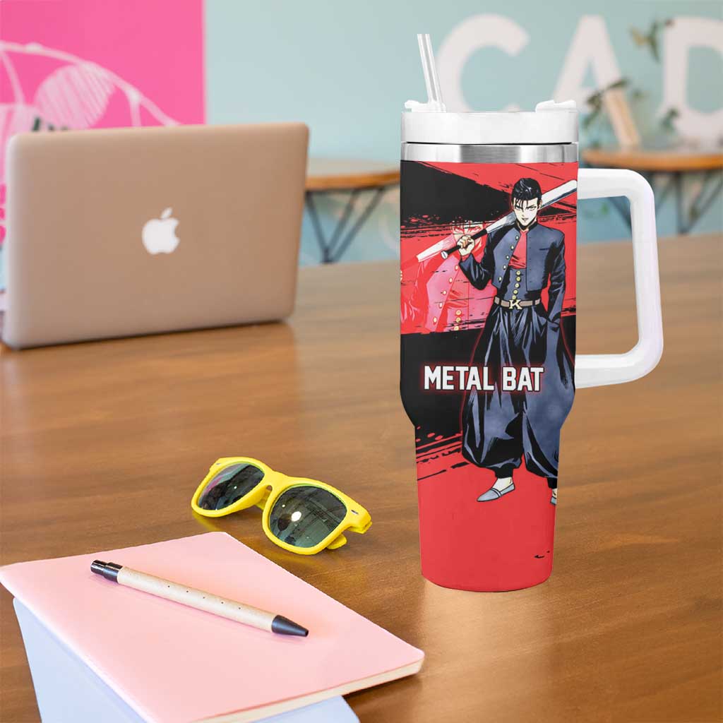 Metal Bat One Punch Man Anime Red and Black Theme Tumbler With Handle with Street Fighter Style and Bold Bat Stance - The Mazicc