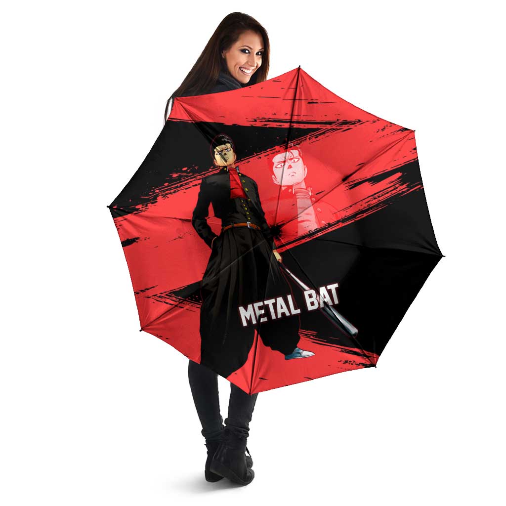 Metal Bat One Punch Man Anime Red and Black Theme Umbrella with Street Fighter Style and Bold Bat Stance - The Mazicc