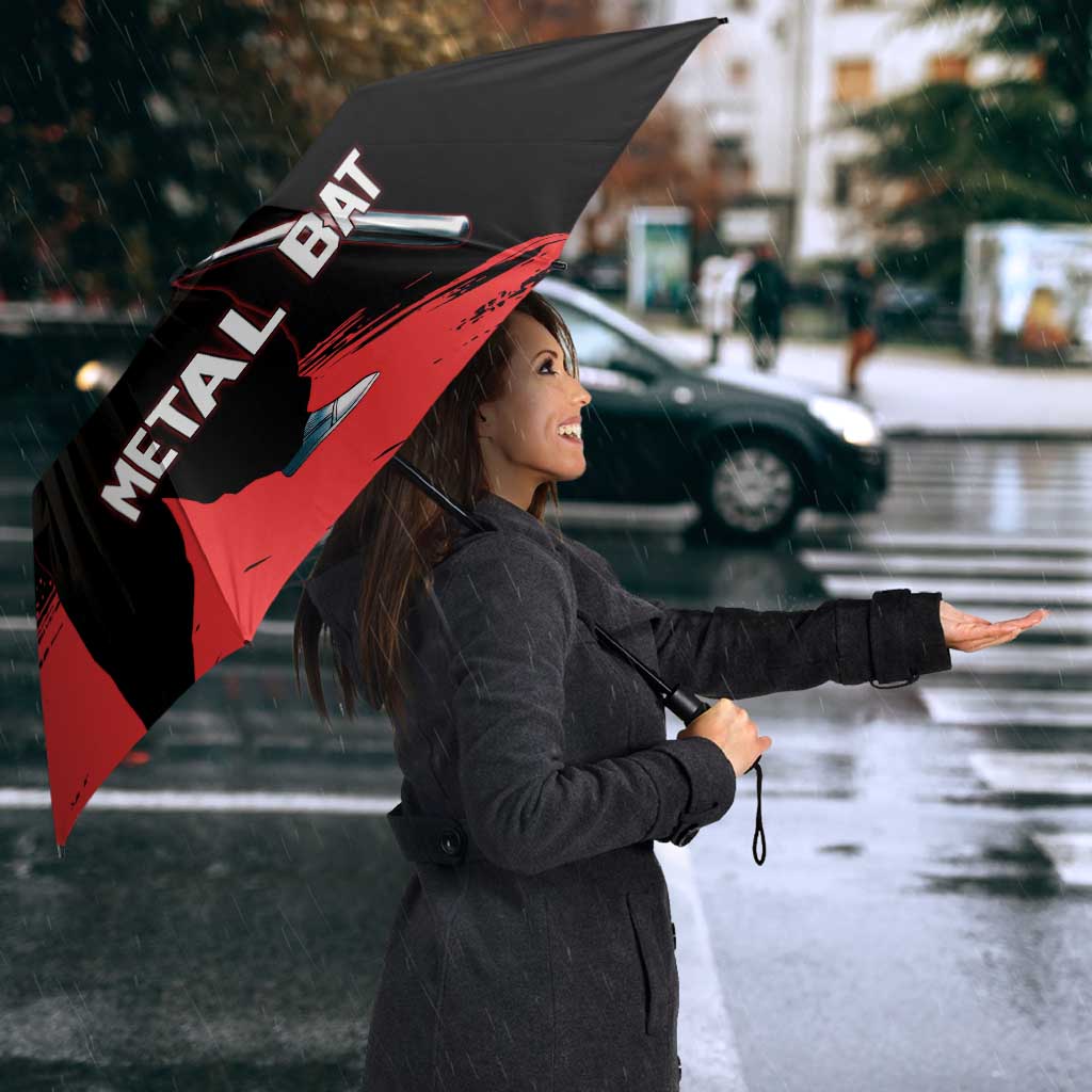 Metal Bat One Punch Man Anime Red and Black Theme Umbrella with Street Fighter Style and Bold Bat Stance - The Mazicc