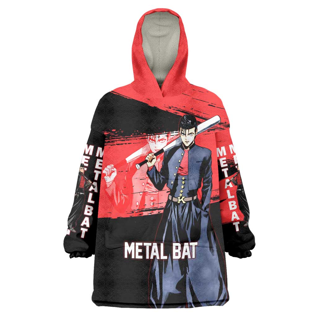 Metal Bat One Punch Man Anime Red and Black Theme Wearable Blanket Hoodie with Street Fighter Style and Bold Bat Stance - The Mazicc