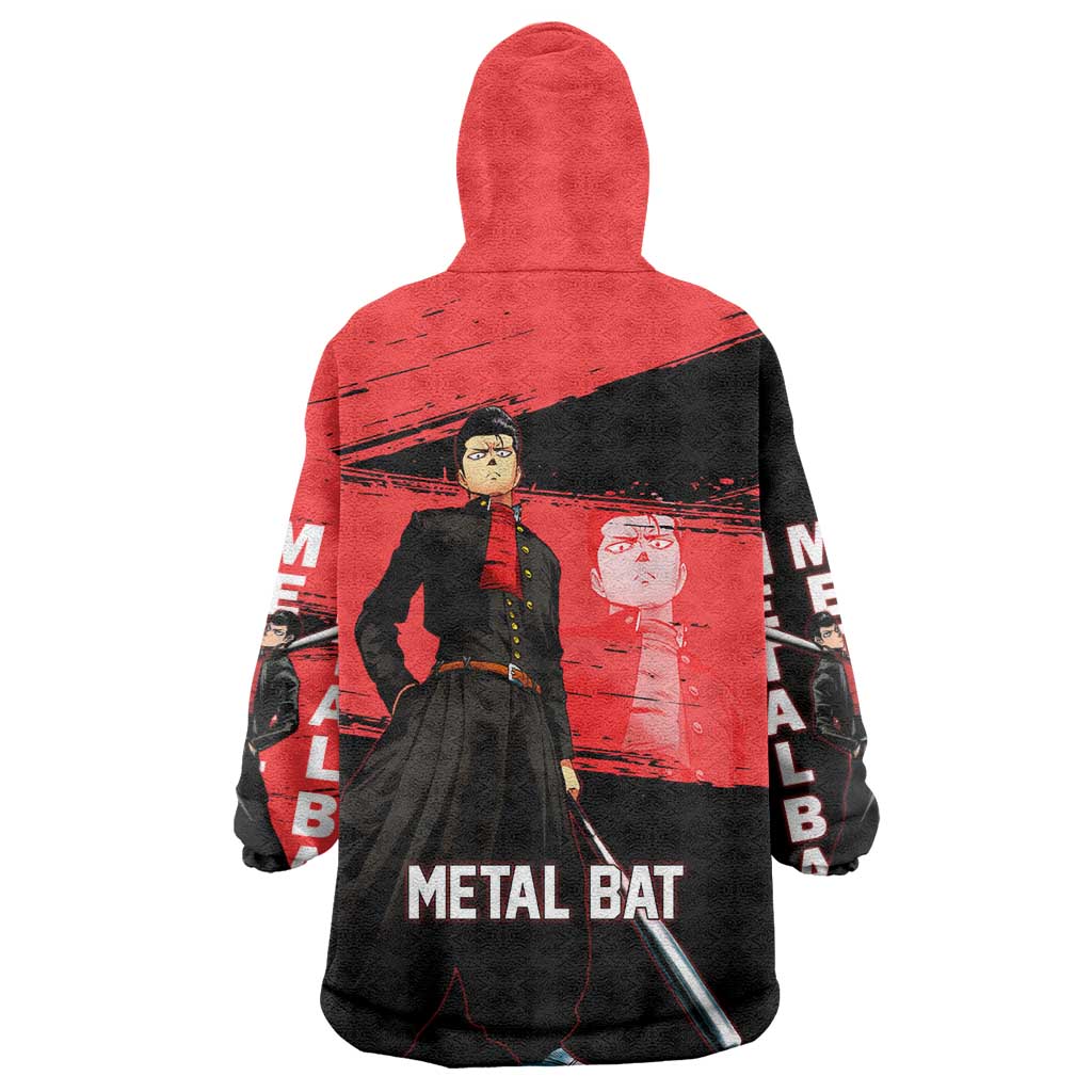 Metal Bat One Punch Man Anime Red and Black Theme Wearable Blanket Hoodie with Street Fighter Style and Bold Bat Stance - The Mazicc