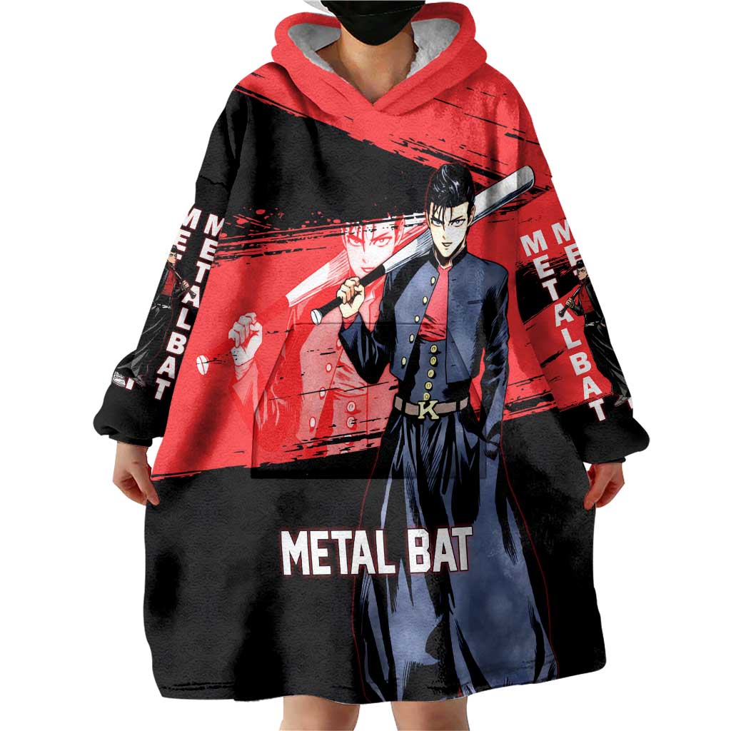 Metal Bat One Punch Man Anime Red and Black Theme Wearable Blanket Hoodie with Street Fighter Style and Bold Bat Stance - The Mazicc