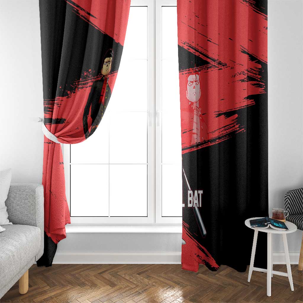 Metal Bat One Punch Man Anime Red and Black Theme Window Curtain with Street Fighter Style and Bold Bat Stance - The Mazicc