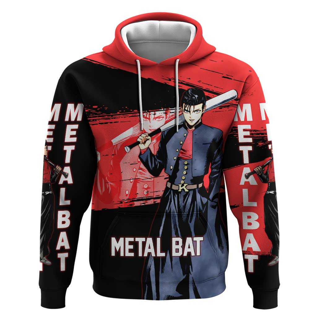 Metal Bat One Punch Man Anime Red and Black Theme Zip Hoodie with Street Fighter Style and Bold Bat Stance - The Mazicc