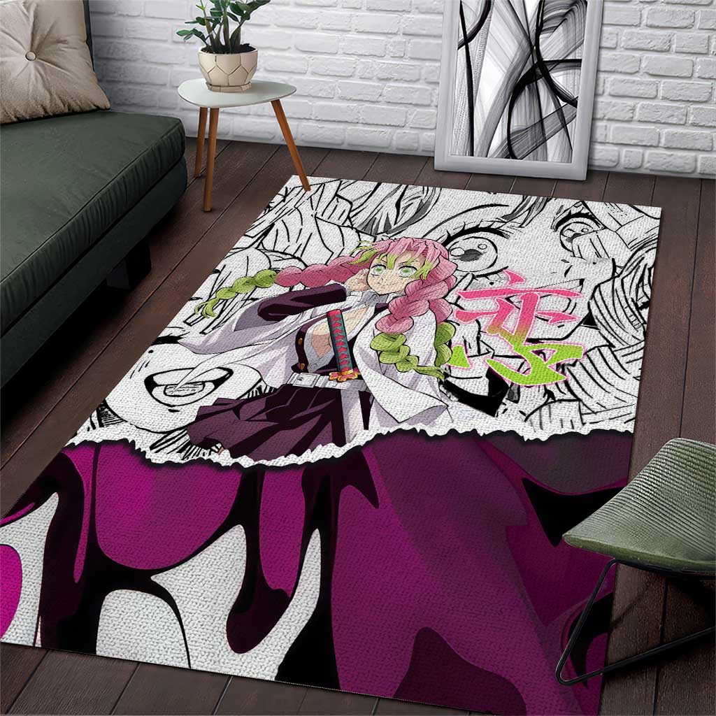 Mitsuri Kanroji Demon Slayer Manga Collage Area Rug with Pink and Purple Love Hashira Aesthetic - The Mazicc