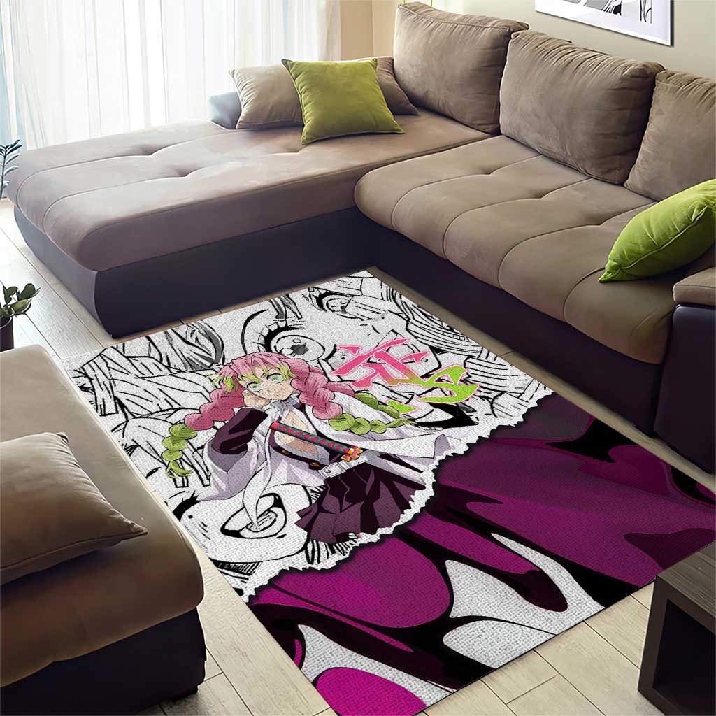 Mitsuri Kanroji Demon Slayer Manga Collage Area Rug with Pink and Purple Love Hashira Aesthetic - The Mazicc
