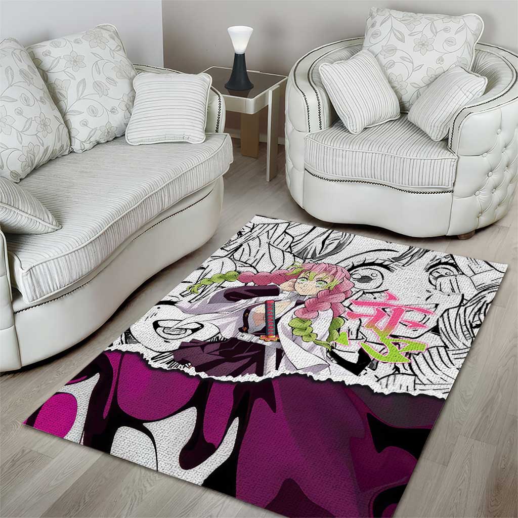 Mitsuri Kanroji Demon Slayer Manga Collage Area Rug with Pink and Purple Love Hashira Aesthetic - The Mazicc