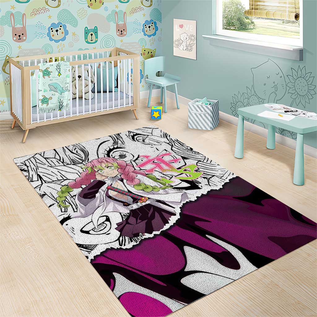 Mitsuri Kanroji Demon Slayer Manga Collage Area Rug with Pink and Purple Love Hashira Aesthetic - The Mazicc