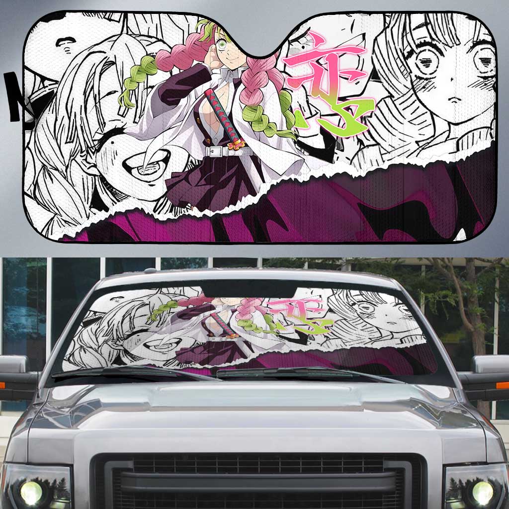 Mitsuri Kanroji Demon Slayer Manga Collage Auto Sun Shade with Pink and Purple Love Hashira Aesthetic - The Mazicc
