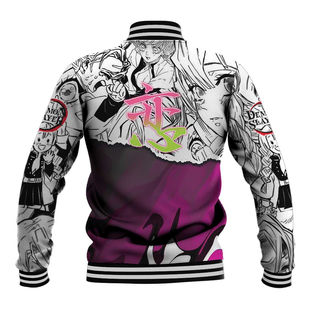 Mitsuri Kanroji Demon Slayer Manga Collage Baseball Jacket with Pink and Purple Love Hashira Aesthetic - The Mazicc