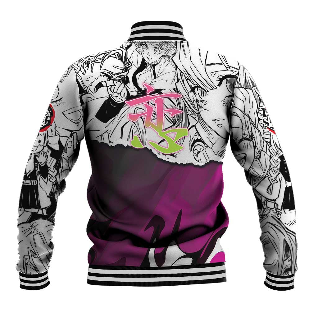 Mitsuri Kanroji Demon Slayer Manga Collage Baseball Jacket with Pink and Purple Love Hashira Aesthetic - The Mazicc