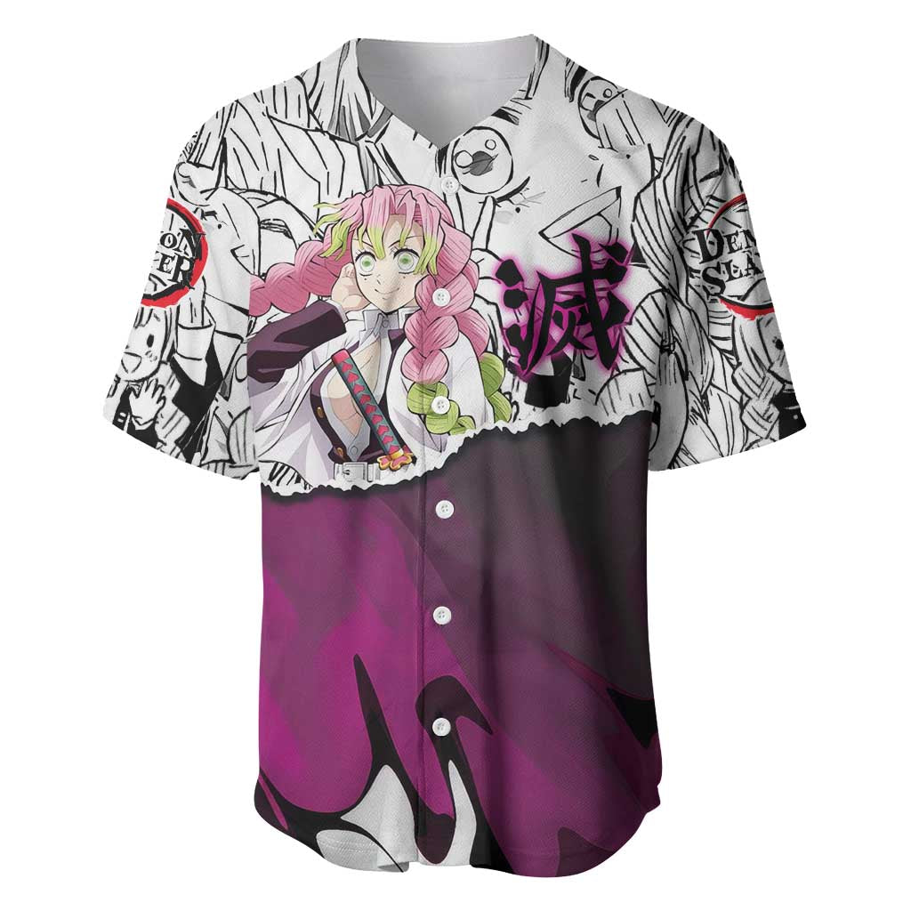 Mitsuri Kanroji Demon Slayer Manga Collage Baseball Jersey with Pink and Purple Love Hashira Aesthetic - The Mazicc