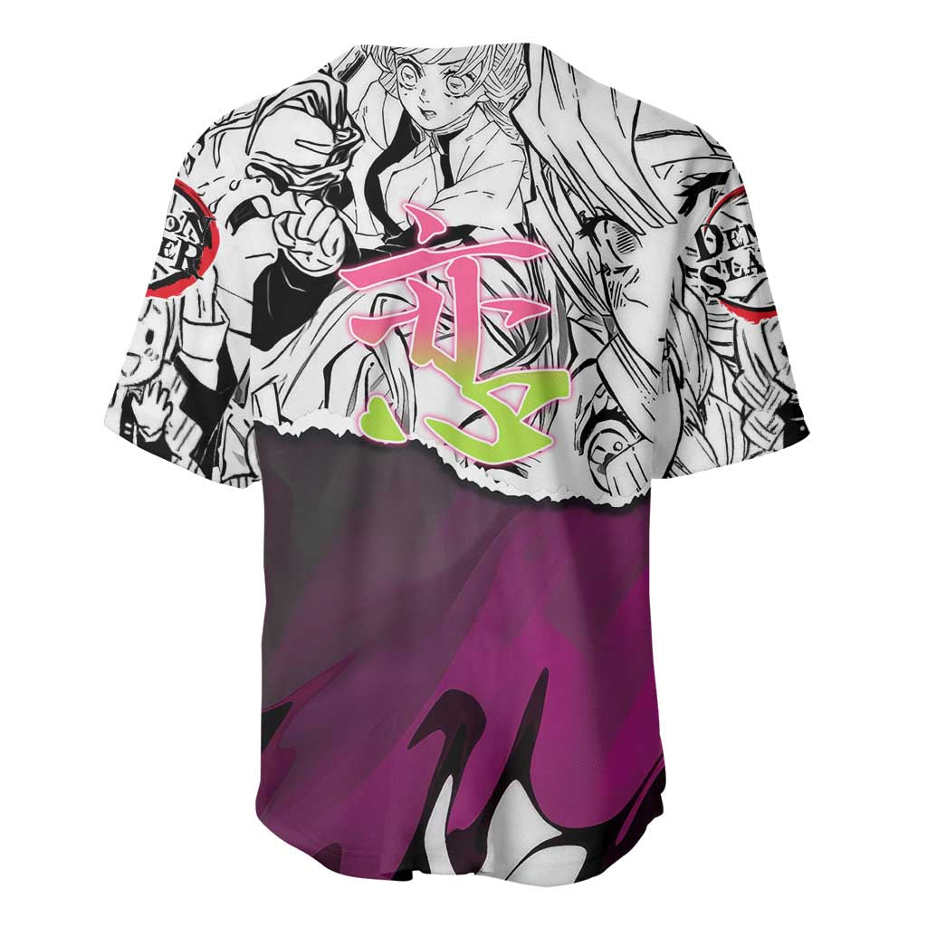 Mitsuri Kanroji Demon Slayer Manga Collage Baseball Jersey with Pink and Purple Love Hashira Aesthetic - The Mazicc