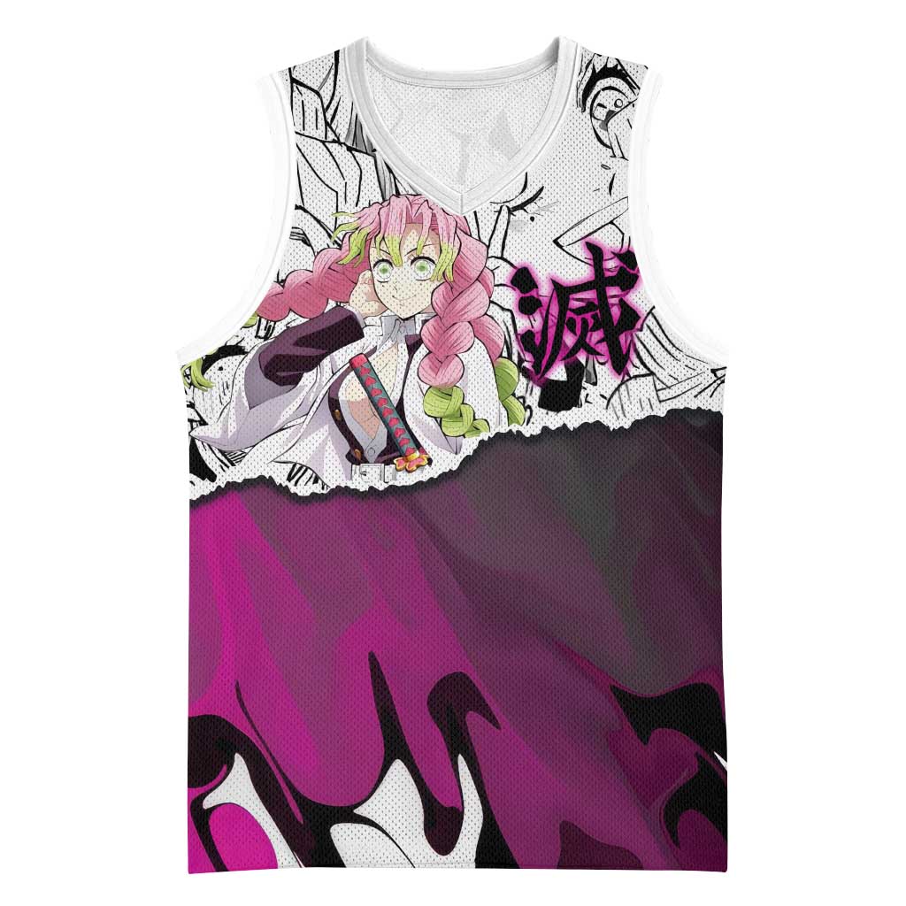 Mitsuri Kanroji Demon Slayer Manga Collage Basketball Jersey with Pink and Purple Love Hashira Aesthetic - The Mazicc