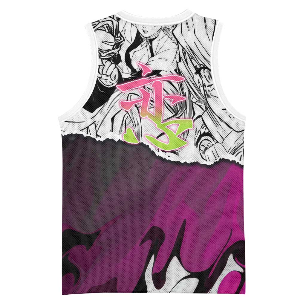 Mitsuri Kanroji Demon Slayer Manga Collage Basketball Jersey with Pink and Purple Love Hashira Aesthetic - The Mazicc