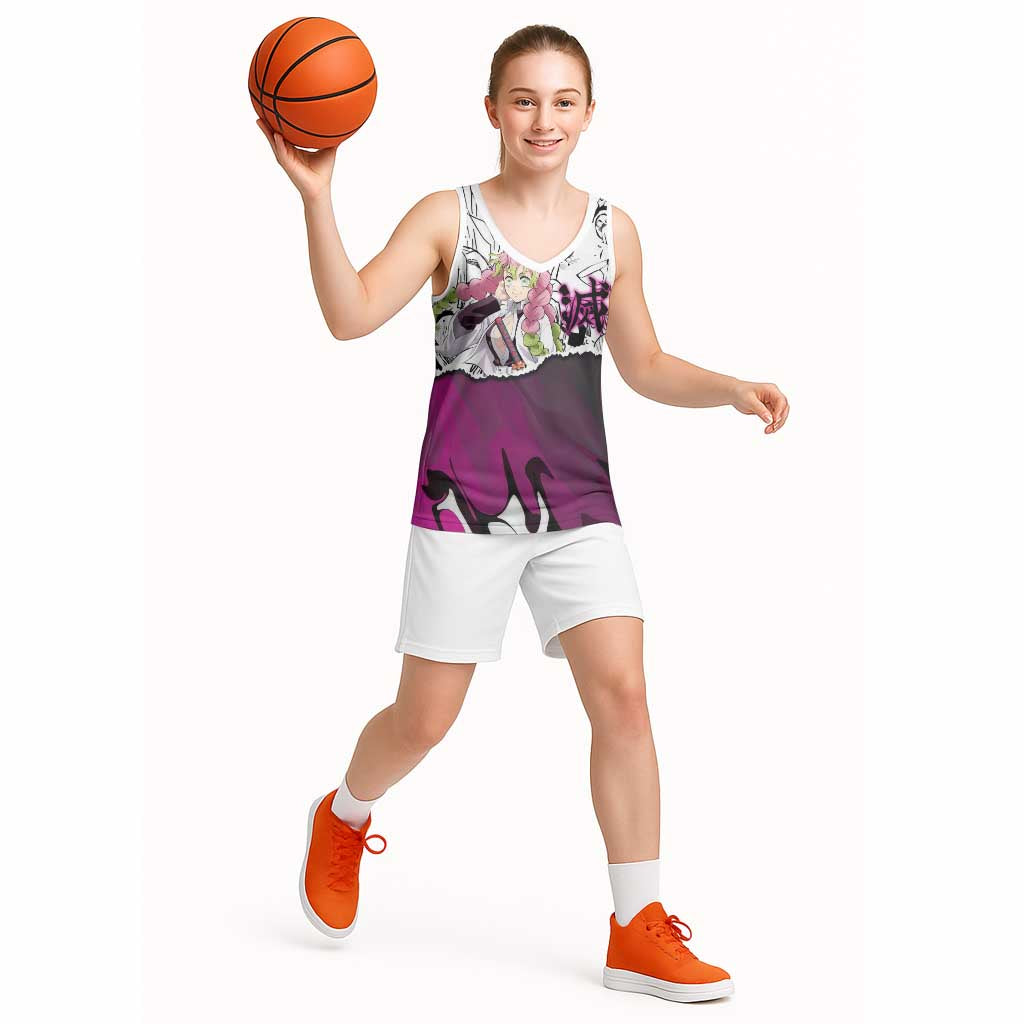 Mitsuri Kanroji Demon Slayer Manga Collage Basketball Jersey with Pink and Purple Love Hashira Aesthetic - The Mazicc