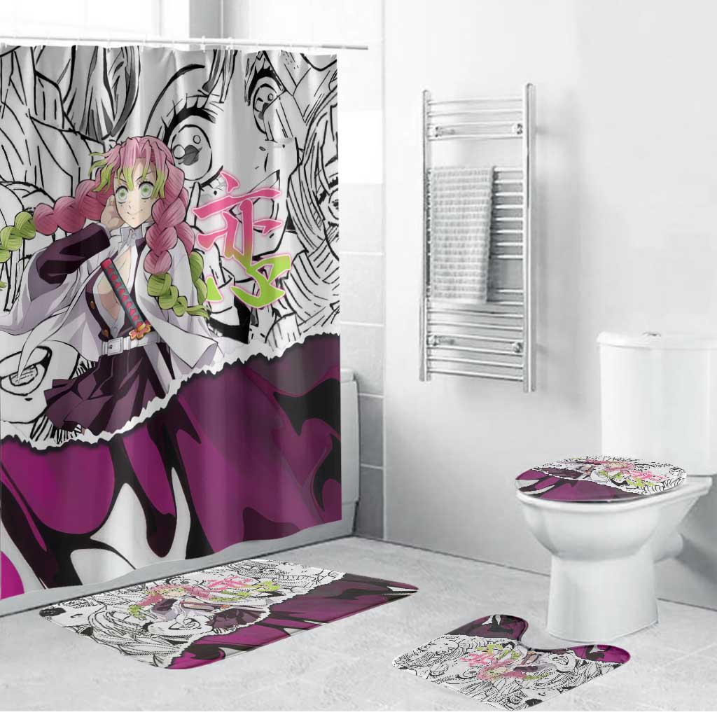 Mitsuri Kanroji Demon Slayer Manga Collage Bathroom Set with Pink and Purple Love Hashira Aesthetic - The Mazicc
