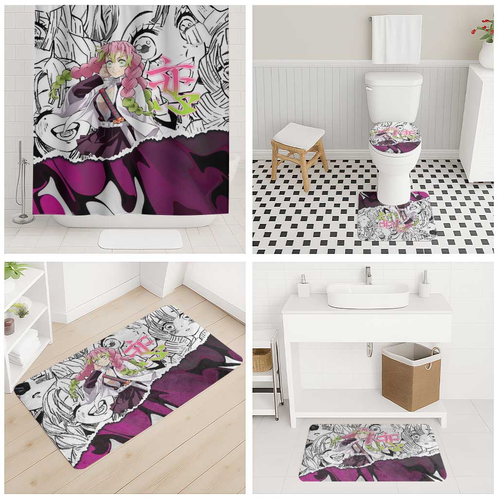 Mitsuri Kanroji Demon Slayer Manga Collage Bathroom Set with Pink and Purple Love Hashira Aesthetic - The Mazicc