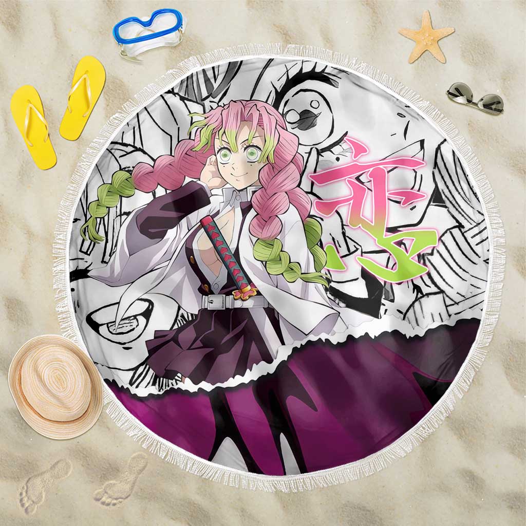 Mitsuri Kanroji Demon Slayer Manga Collage Beach Blanket with Pink and Purple Love Hashira Aesthetic - The Mazicc