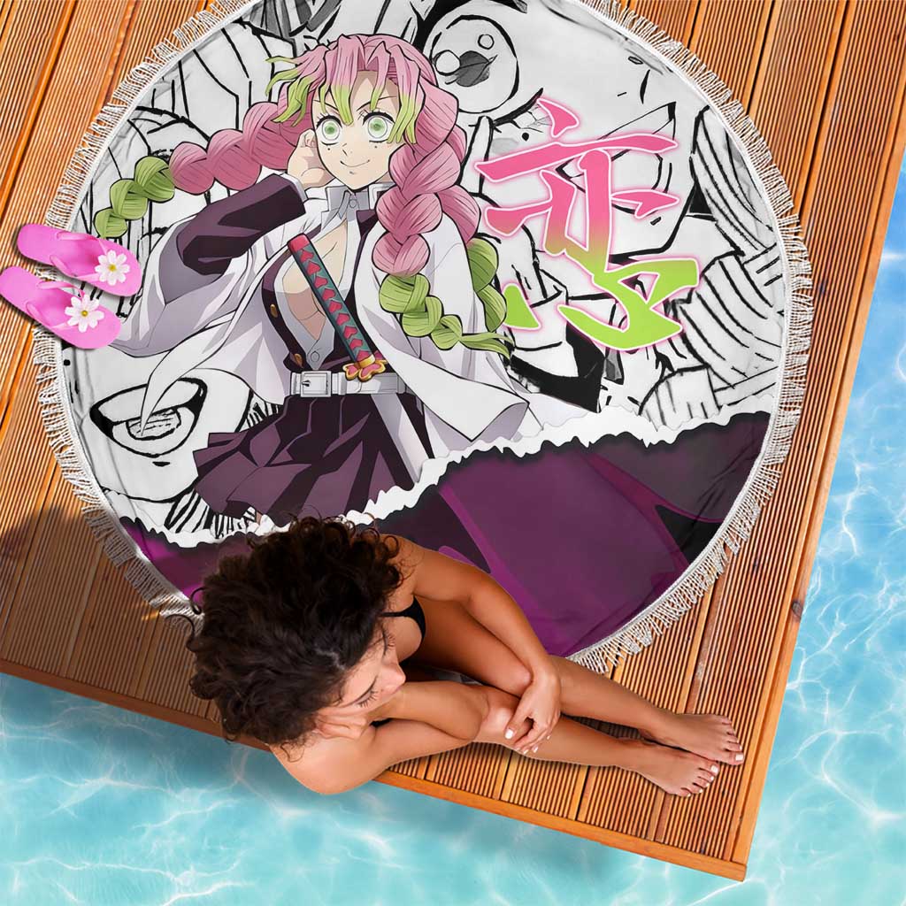 Mitsuri Kanroji Demon Slayer Manga Collage Beach Blanket with Pink and Purple Love Hashira Aesthetic - The Mazicc
