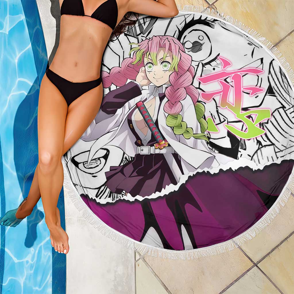 Mitsuri Kanroji Demon Slayer Manga Collage Beach Blanket with Pink and Purple Love Hashira Aesthetic - The Mazicc