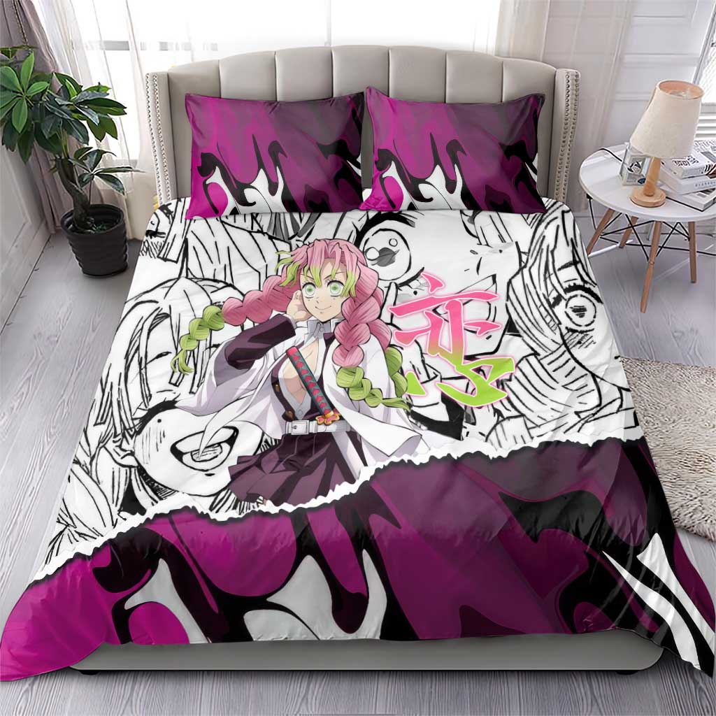 Mitsuri Kanroji Demon Slayer Manga Collage Bedding Set with Pink and Purple Love Hashira Aesthetic - The Mazicc