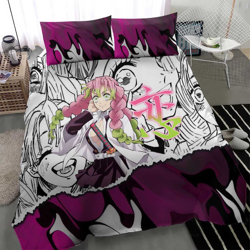 Mitsuri Kanroji Demon Slayer Manga Collage Bedding Set with Pink and Purple Love Hashira Aesthetic - The Mazicc
