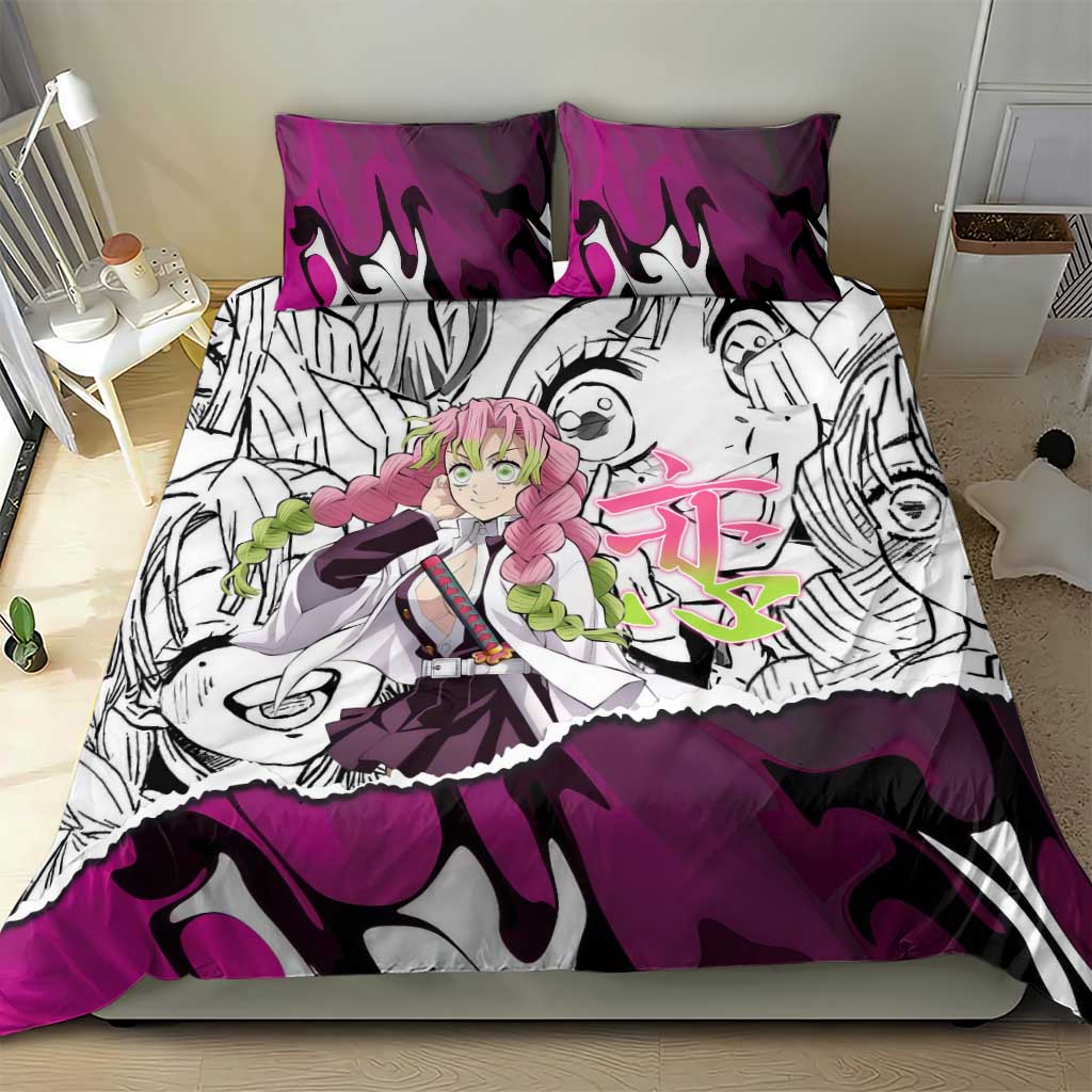 Mitsuri Kanroji Demon Slayer Manga Collage Bedding Set with Pink and Purple Love Hashira Aesthetic - The Mazicc