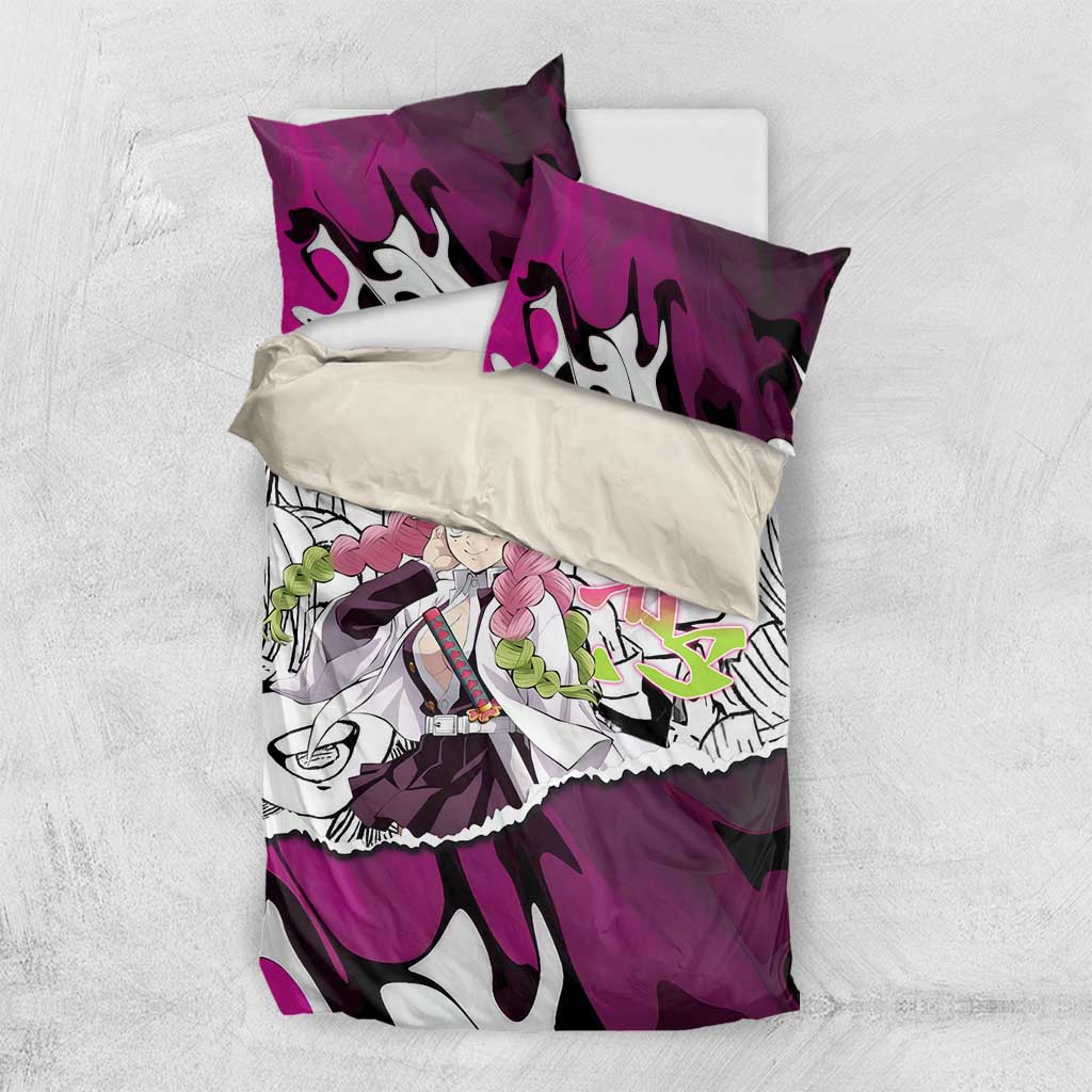 Mitsuri Kanroji Demon Slayer Manga Collage Bedding Set with Pink and Purple Love Hashira Aesthetic - The Mazicc