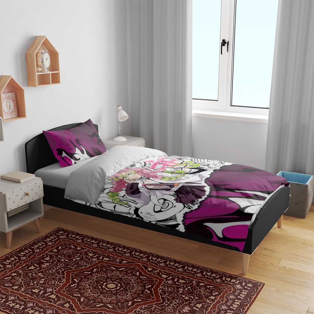 Mitsuri Kanroji Demon Slayer Manga Collage Bedding Set with Pink and Purple Love Hashira Aesthetic - The Mazicc