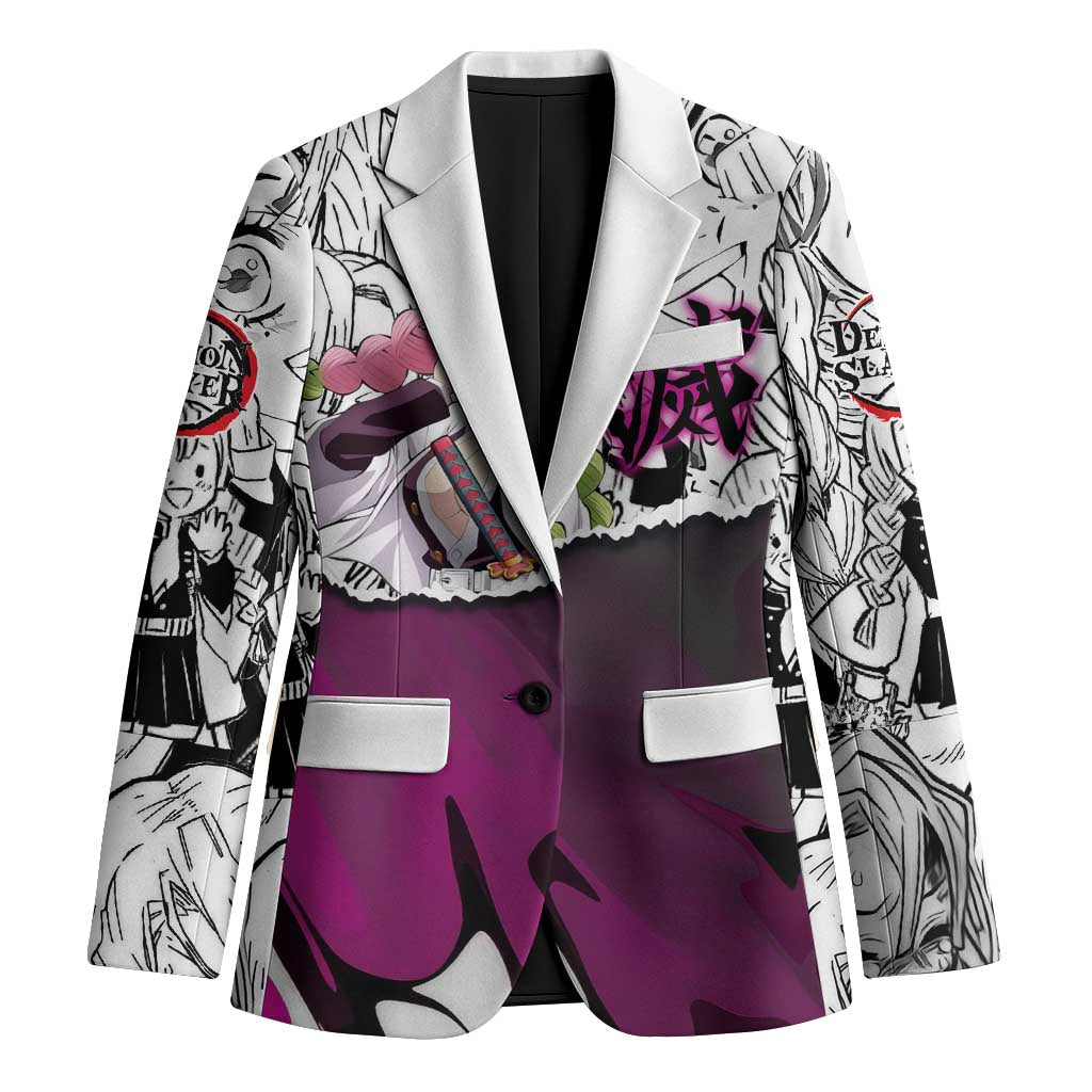 Mitsuri Kanroji Demon Slayer Manga Collage Blazer with Pink and Purple Love Hashira Aesthetic - The Mazicc