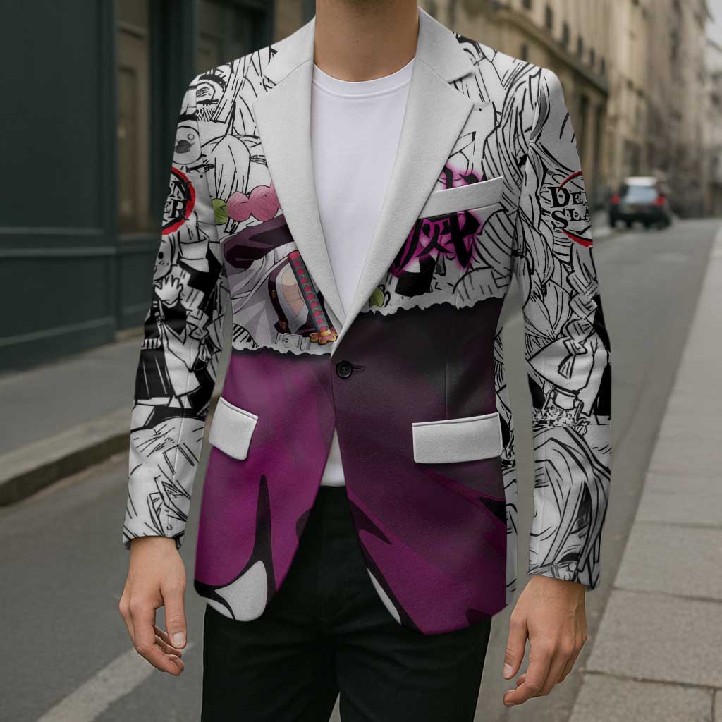 Mitsuri Kanroji Demon Slayer Manga Collage Blazer with Pink and Purple Love Hashira Aesthetic - The Mazicc