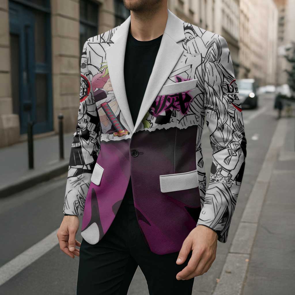 Mitsuri Kanroji Demon Slayer Manga Collage Blazer with Pink and Purple Love Hashira Aesthetic - The Mazicc