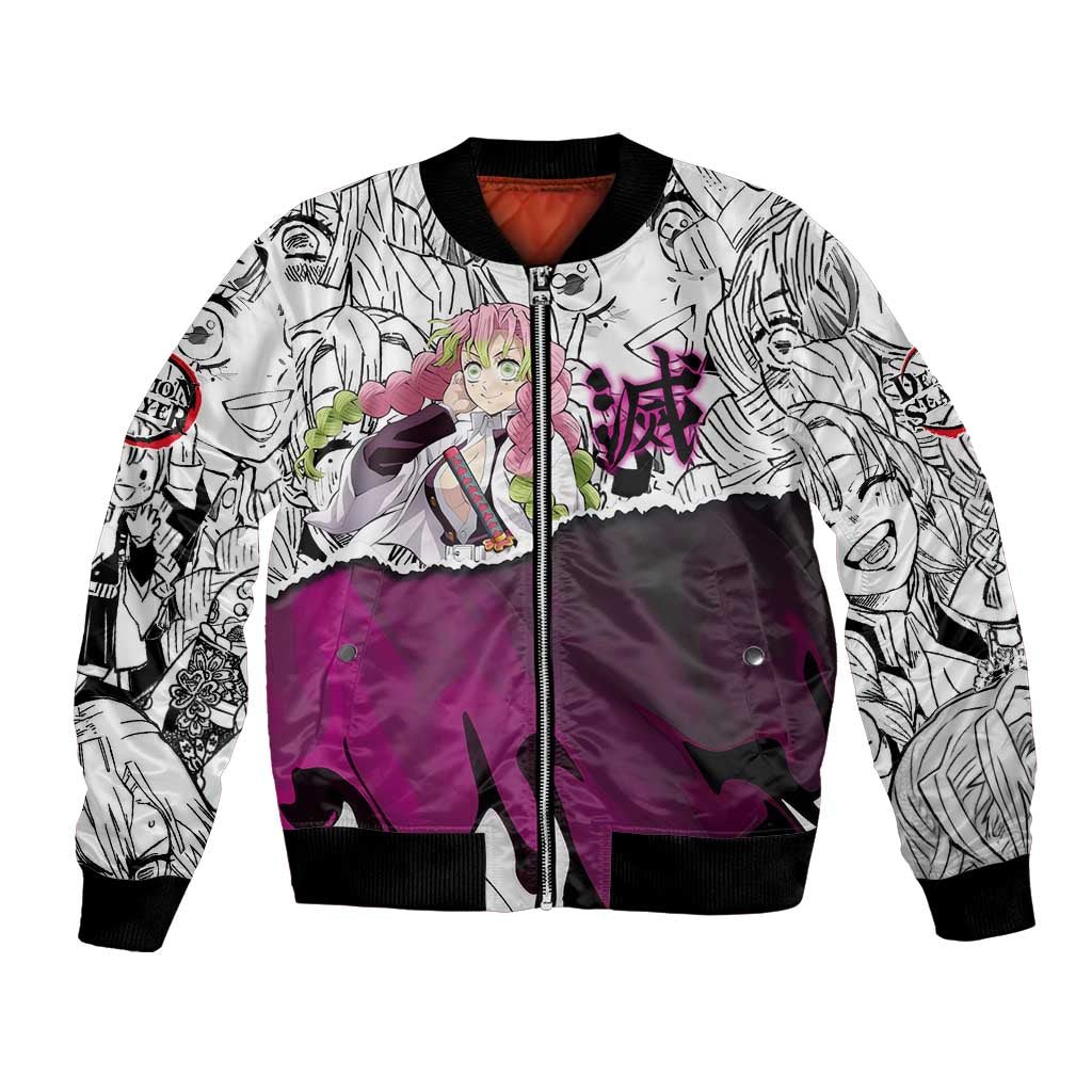 Mitsuri Kanroji Demon Slayer Manga Collage Bomber Jacket with Pink and Purple Love Hashira Aesthetic - The Mazicc