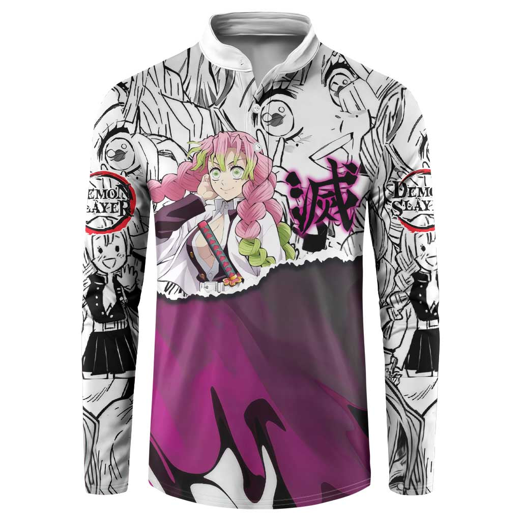 Mitsuri Kanroji Demon Slayer Manga Collage Button Sweatshirt with Pink and Purple Love Hashira Aesthetic - The Mazicc