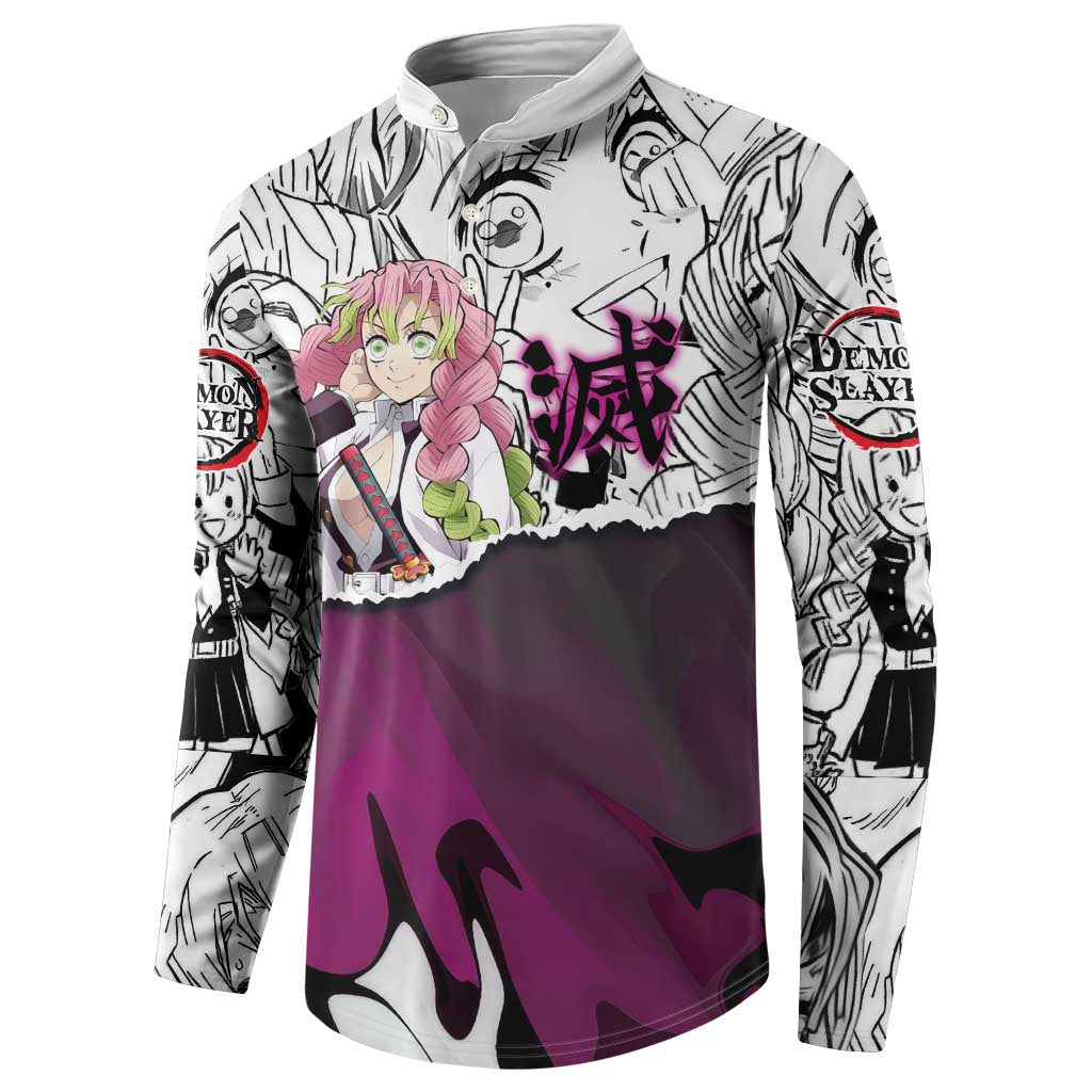 Mitsuri Kanroji Demon Slayer Manga Collage Button Sweatshirt with Pink and Purple Love Hashira Aesthetic - The Mazicc
