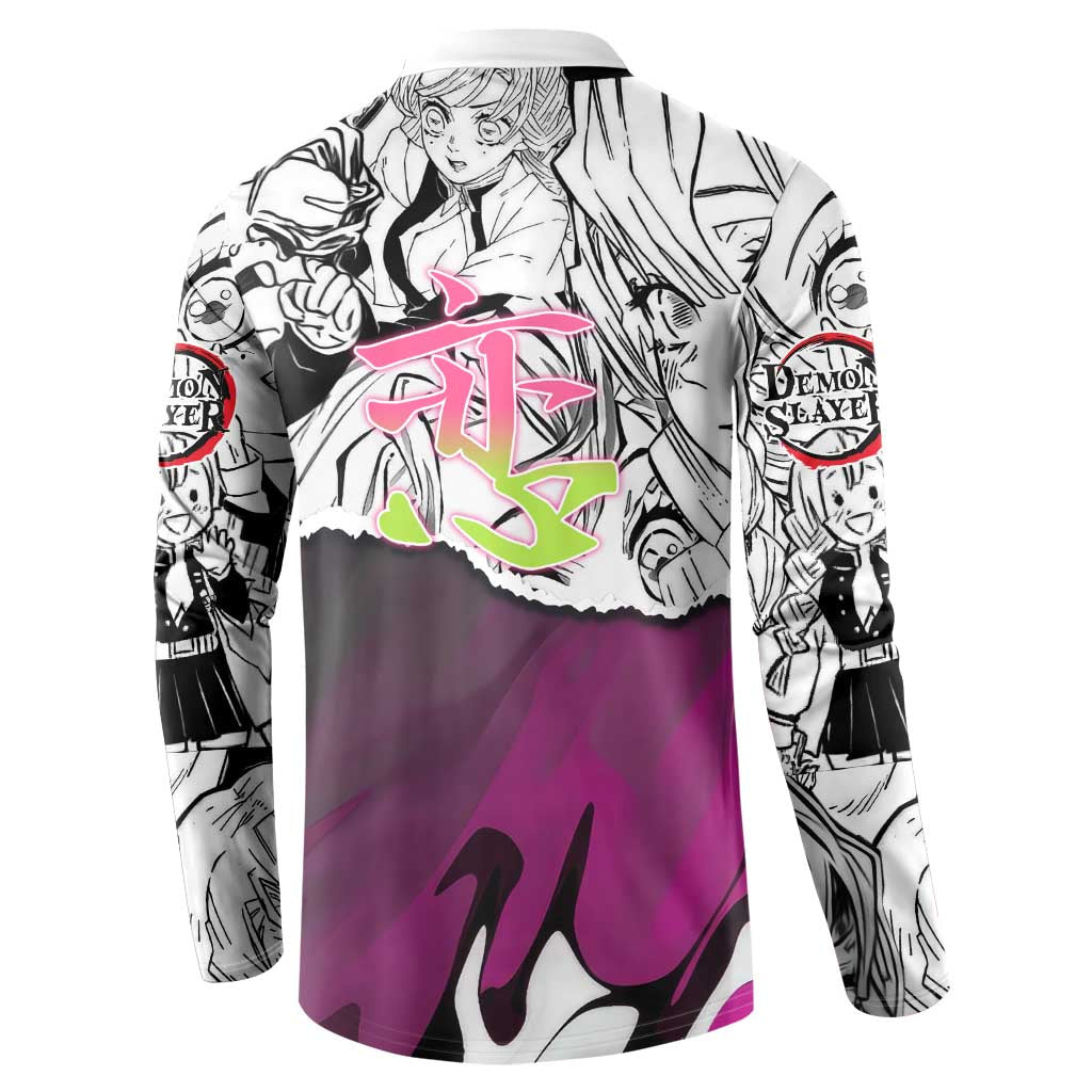 Mitsuri Kanroji Demon Slayer Manga Collage Button Sweatshirt with Pink and Purple Love Hashira Aesthetic - The Mazicc