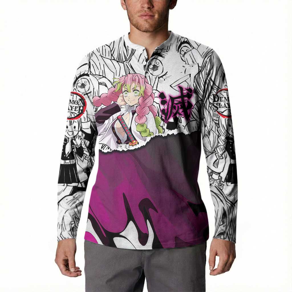 Mitsuri Kanroji Demon Slayer Manga Collage Button Sweatshirt with Pink and Purple Love Hashira Aesthetic - The Mazicc