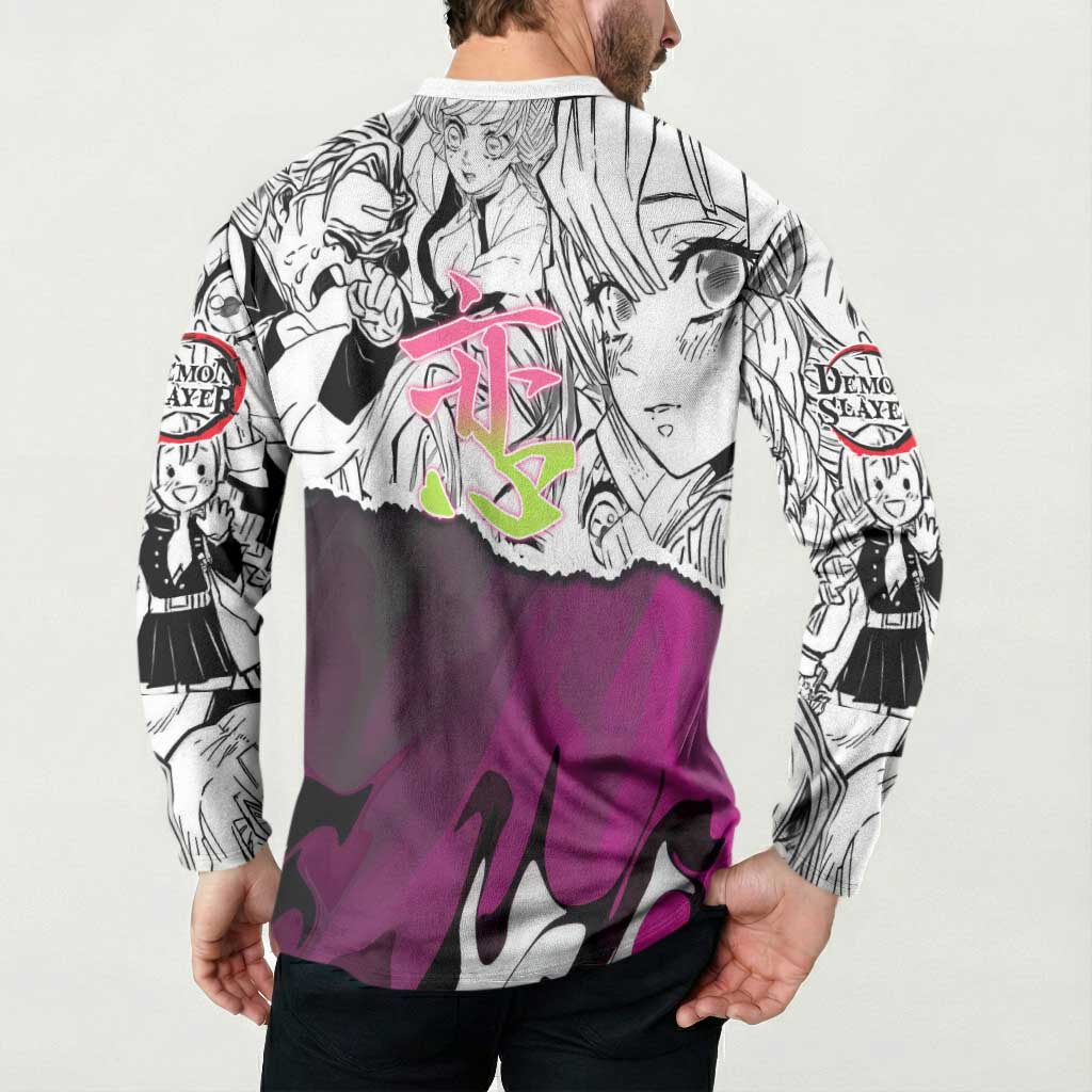 Mitsuri Kanroji Demon Slayer Manga Collage Button Sweatshirt with Pink and Purple Love Hashira Aesthetic - The Mazicc
