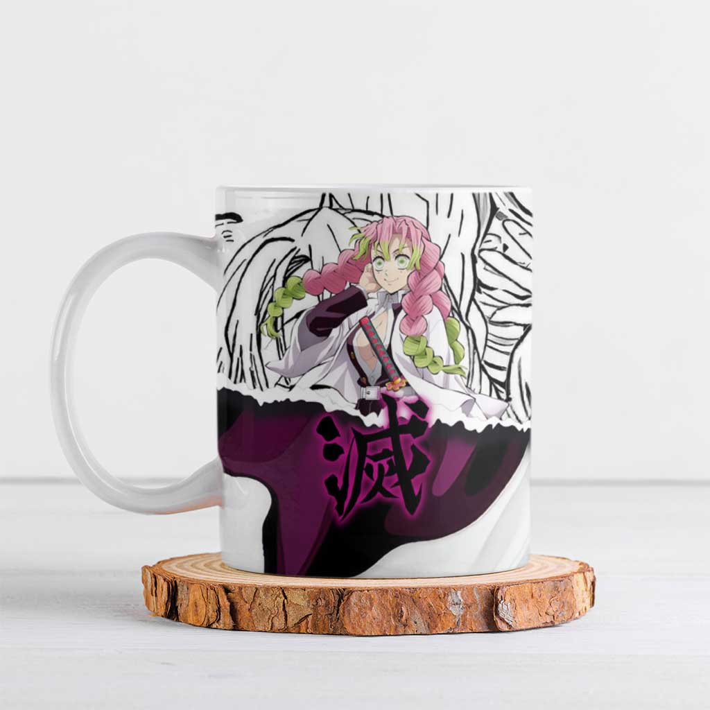 Mitsuri Kanroji Demon Slayer Manga Collage Ceramic Mug with Pink and Purple Love Hashira Aesthetic - The Mazicc