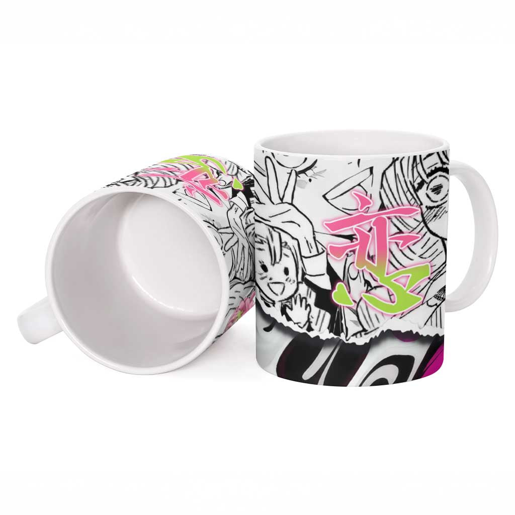 Mitsuri Kanroji Demon Slayer Manga Collage Ceramic Mug with Pink and Purple Love Hashira Aesthetic - The Mazicc