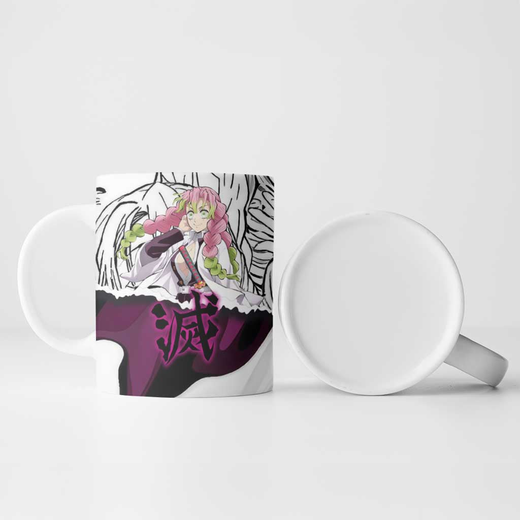 Mitsuri Kanroji Demon Slayer Manga Collage Ceramic Mug with Pink and Purple Love Hashira Aesthetic - The Mazicc