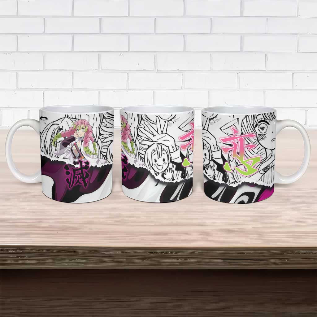 Mitsuri Kanroji Demon Slayer Manga Collage Ceramic Mug with Pink and Purple Love Hashira Aesthetic - The Mazicc